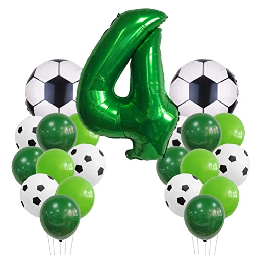 MiaLover Großes Fußball Luftballon Geburtstag Dekorationen 4 Jahr Kindergeburtstag Deko Zahl 4 Ballon Fussball FolienBallon Grüner Ballon für Kinder Fußball Themenfeier Party Geburtstagsdeko von MiaLover