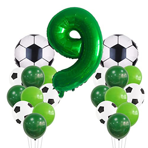 MiaLover Großes Fußball Luftballon Geburtstag Dekorationen 9 Jahr Kindergeburtstag Deko Zahl 9 Ballon Fussball FolienBallon Grüner Ballon für Kinder Fußball Themenfeier Party Geburtstagsdeko von MiaLover