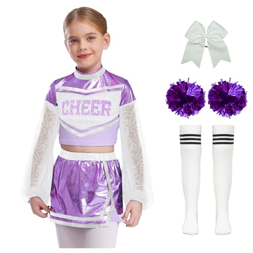 Miaeowve Cheer Leader Outfit Kinder Bauchfrei Mädchen Langarm Glitzer Tanz Tshirt Mit Rock Stirnband Pompons Strümpfe Tanzkleidung Für Fasching Karneval Hellviolett 158-164 Miaeowve Cheer Leader Outfit Kinder Bauchfrei Mädchen Langarm Glitzer Tanz Tshirt Mit Rock Stirnband Pompons Strümpfe Tanzkleidung Für Fasching Karneval Hellviolett 158-164 von Miaeowve