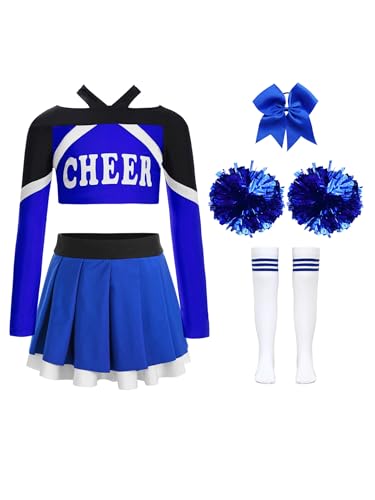 Miaeowve Cheerleading Kostüm Mädchen Langarm Tanz Shirt Kurz Top Mit Tanzrock Haarband Pompons Strümpfe Tanzkostüm Blau A 110-116 Miaeowve Cheerleading Kostüm Mädchen Langarm Tanz Shirt Kurz Top Mit Tanzrock Haarband Pompons Strümpfe Tanzkostüm Blau A 110-116 von Miaeowve
