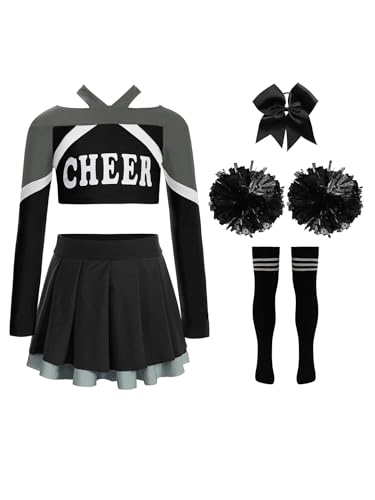 Miaeowve Cheerleading Kostüm Mädchen Langarm Tanz Shirt Kurz Top Mit Tanzrock Haarband Pompons Strümpfe Tanzkostüm Schwarz A 146-152 Miaeowve Cheerleading Kostüm Mädchen Langarm Tanz Shirt Kurz Top Mit Tanzrock Haarband Pompons Strümpfe Tanzkostüm Schwarz A 146-152 von Miaeowve