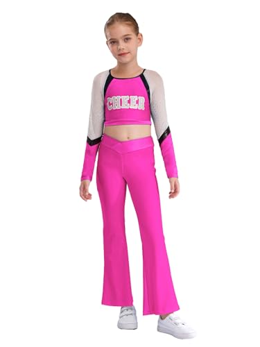 Miaeowve Cheerleading Kostüm Mädchen Langarm Tanz Top Bauchfrei Oberteil High Waist Tanzhose Schlaghose Weites Bein Dancewear Hot Pink 134-140 Miaeowve Cheerleading Kostüm Mädchen Langarm Tanz Top Bauchfrei Oberteil High Waist Tanzhose Schlaghose Weites Bein Dancewear Hot Pink 134-140 von Miaeowve