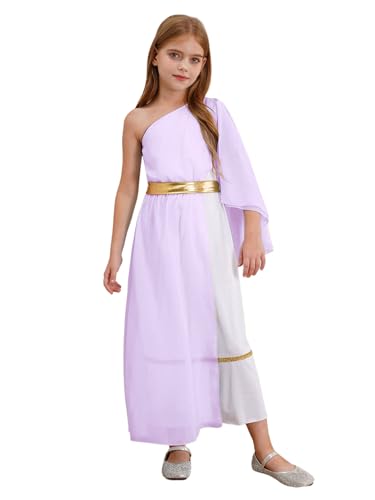 Miaeowve Griechische Göttin Athene Kostüm Kinder Mädchen Tunika Kleid Ein Schulter Partykleid Kleopatra Maxikleid Für Fashcing Karneval Mottoparty Lavendel 170 von Miaeowve