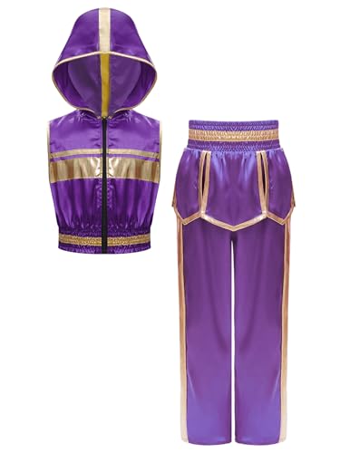 Miaeowve Kickboxen Trainingsanzug Kinder Jungen Hoodie Thaiboxen Shirt Mit Lang Satinhose Kampfsporthose MMA Workout Set Violett 110-116 von Miaeowve