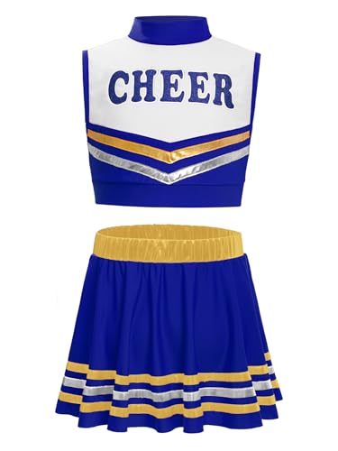 Miaeowve Kinder Mädchen Cheer Leader Kostüm Ärmellos Tanz Top Bauchfrei Tshirt Mit Faltenrock Minirock 2tlg Cheerleaderin Kleid Uniform Königsblau 158-164 Miaeowve Kinder Mädchen Cheer Leader Kostüm Ärmellos Tanz Top Bauchfrei Tshirt Mit Faltenrock Minirock 2tlg Cheerleaderin Kleid Uniform Königsblau 158-164 von Miaeowve