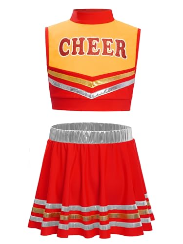 Miaeowve Kinder Mädchen Cheer Leader Kostüm Ärmellos Tanz Top Bauchfrei Tshirt Mit Faltenrock Minirock 2tlg Cheerleaderin Kleid Uniform Rot 134-140 Miaeowve Kinder Mädchen Cheer Leader Kostüm Ärmellos Tanz Top Bauchfrei Tshirt Mit Faltenrock Minirock 2tlg Cheerleaderin Kleid Uniform Rot 134-140 von Miaeowve