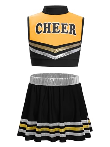 Miaeowve Kinder Mädchen Cheer Leader Kostüm Ärmellos Tanz Top Bauchfrei Tshirt Mit Faltenrock Minirock 2tlg Cheerleaderin Kleid Uniform Schwarz 146-152 Miaeowve Kinder Mädchen Cheer Leader Kostüm Ärmellos Tanz Top Bauchfrei Tshirt Mit Faltenrock Minirock 2tlg Cheerleaderin Kleid Uniform Schwarz 146-152 von Miaeowve