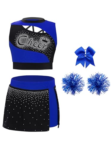 Miaeowve Kinder Mädchen Cheer Leader Kostüm Strass Glitzer Tanz Top Bauchfrei Oberteil Mit Patchwork Rock Schleife Stirnband Pompons Dancewear Blau 170 Miaeowve Kinder Mädchen Cheer Leader Kostüm Strass Glitzer Tanz Top Bauchfrei Oberteil Mit Patchwork Rock Schleife Stirnband Pompons Dancewear Blau 170 von Miaeowve