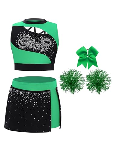 Miaeowve Kinder Mädchen Cheer Leader Kostüm Strass Glitzer Tanz Top Bauchfrei Oberteil Mit Patchwork Rock Schleife Stirnband Pompons Dancewear Grün 146-152 Miaeowve Kinder Mädchen Cheer Leader Kostüm Strass Glitzer Tanz Top Bauchfrei Oberteil Mit Patchwork Rock Schleife Stirnband Pompons Dancewear Grün 146-152 von Miaeowve