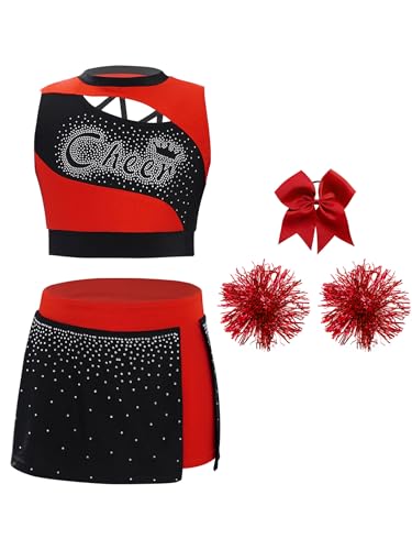 Miaeowve Kinder Mädchen Cheer Leader Kostüm Strass Glitzer Tanz Top Bauchfrei Oberteil Mit Patchwork Rock Schleife Stirnband Pompons Dancewear Rot 158-164 Miaeowve Kinder Mädchen Cheer Leader Kostüm Strass Glitzer Tanz Top Bauchfrei Oberteil Mit Patchwork Rock Schleife Stirnband Pompons Dancewear Rot 158-164 von Miaeowve