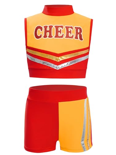 Miaeowve Kinder Mädchen Cheer Leader Outfit Bauchfrei Oberteil CHEER Print Tanz Top Farbblock Patchwork Shorts Dancewear Rot 134-140 Miaeowve Kinder Mädchen Cheer Leader Outfit Bauchfrei Oberteil CHEER Print Tanz Top Farbblock Patchwork Shorts Dancewear Rot 134-140 von Miaeowve