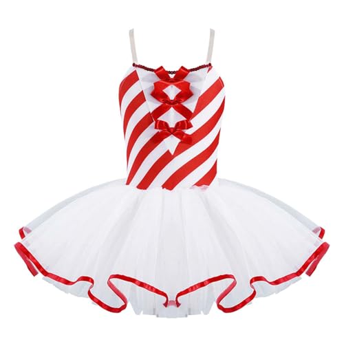 Miaeowve Weihnachtskleid Kinder Mädchen Festlich Ärmellos Partykleid Streifen Patchwork Prinzessin Kleid Schnür Tanzkleid Tutu Zuckerstangen Kostüm Rot 134-140 von Miaeowve