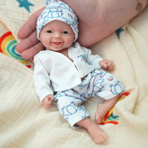 Miaio Reborn Babypuppe 7 Zoll Silikon Puppe Junge Mini Realistische Neugeborene Babypuppen Silikon Ganzkörper Stressabbau für Erwachsene Handgemacht mit Fütterung & Badzubehör von Miaio