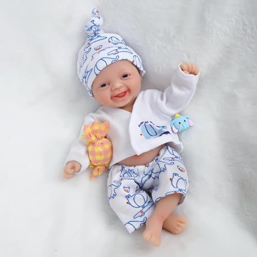 Miaio Reborn Silikon Babypuppe Junge 7 Zoll Puppe Mini Realistische Neugeborene Babypuppen Ganzkörper Stressabbau für Erwachsene Handgefertigt mit Fütterung & Badzubehör von Miaio
