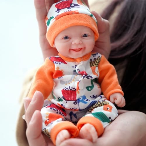 Miaio Reborn Silikon Babypuppe Junge 7 Zoll Puppe Mini Realistische Neugeborene Babypuppen Ganzkörper Stressabbau für Erwachsene Handgefertigt mit Fütterung & Badzubehör von Miaio