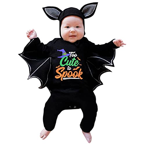 Baby Jungen Mädchen Halloween Fledermaus Kostüm My First Halloween Strampler Overall mit Hut Outfits Cospaly Costume Kinder Halloween Kostüm Karneval FaschingParty für neugeborenes Kind 0~12 Monate von MianYaLi