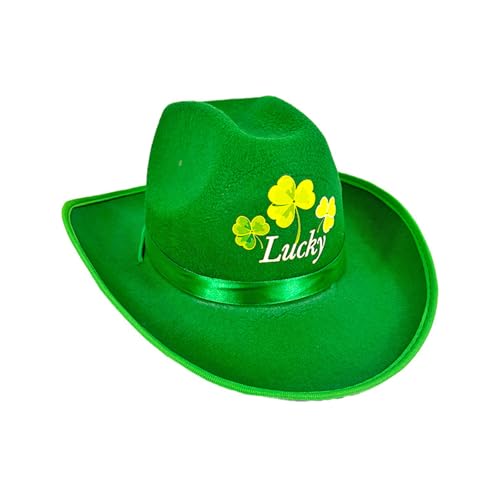 Miaoyak 2025 New Irish Party Green Western Cowboy Hut St. Patrick's Day breite Krempe Hüte Karneval Party Fedora Caps Festival Zubehör von Miaoyak