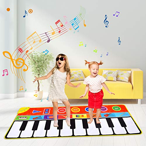 Miavogo Musikmatte für Kinder, Tanzmatte Piano Mat 8 Einstellbare Lautstärke + 8 Instrumenten + 10 Keyboard Musik Klaviermatte für Mädchen Jungen - 148 x 60 cm von Miavogo