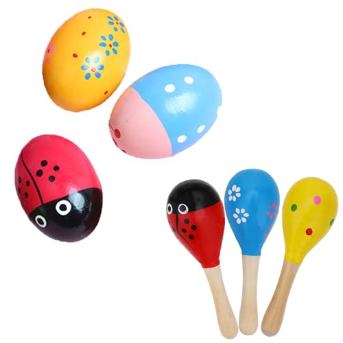 Eier Maracas, Musical Egg Shake, Naturholz Maracas Klapper aus Holz, Rasseln Aus Holz für Kinder, Bunte Musikeier, Farbig Handbemalt Hölzerne Maracas, Partys und Schulen-6PCS Farbe zufällig von Miayical