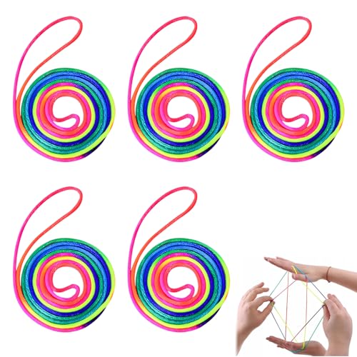 Fadenspiel, 5 Stück Finger Twist Fadenspiel, Fingertwist, Regenbogen Fingerspiel, Rainbow Rope, Fingerspiele Kinder, Länge 160 cm, für Kindergeburtstag als Mitgebsel für Mädchen & Jungen von Miayical