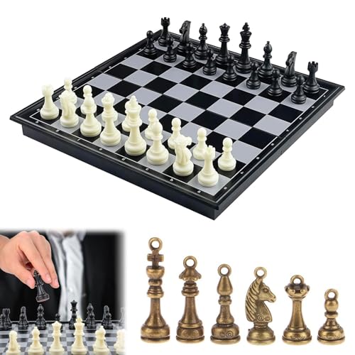 Reiseschach, Mini-Schach Magnetisch, Klappbares Schachbrett, 3-in-1-Schachspiel, Faltbares Schachspiel für Kinder, Schachbrettspiel für Kinder und Erwachsene für Familienfeiern, Reisen Usw von Miayical