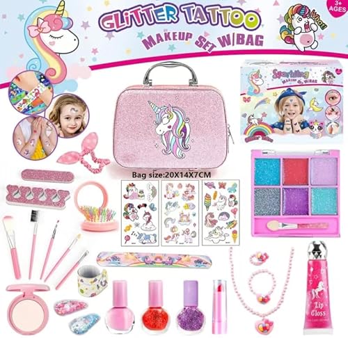 Kinderschminke Set Mädchen, Waschbar Schminke Kinder Schminkkoffer Mädchen Spielzeug Kinder Make Up Set Geburtstage Weihnachten Geschenke für Mädchen 4 5 6 7 8 9 10 Jahre von MicQutr