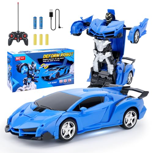 Micieycle Ferngesteuertes Auto, Spielzeugautos Geburtstagsspielzeug für 3 4 5 6 7 8 9 10 Jahre alte Jungen Kinder LED Licht & Wiederaufladbar,Transformierender Roboter RC Auto für Kinder 1:18 Maßstab, von Micieycle