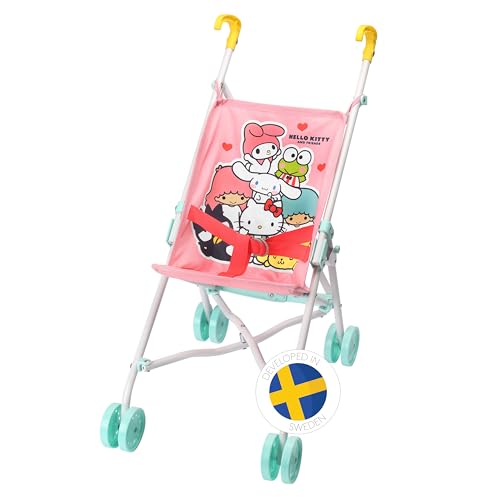 Hello Kitty Puppenwagen Sulky für Kinder - leichtes, zusammenklappbares und tragbares Design, Rosa und Weiß mit bezauberndem Hello Kitty-Motiv, perfektes Spielzeug für Kinder ab 3 Jahren von Micki