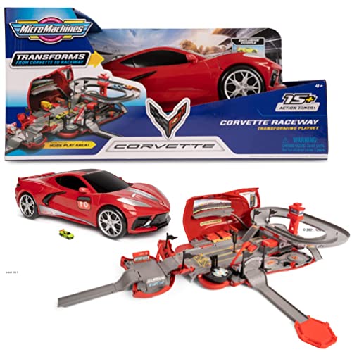 Micro Machines Corvette Raceway Spielset – Verwandelt sich in Autorennbahn – Enthält 1x Spielset & 1x Exklusiver Spielrennwagen – Micromachines Spielzeugautos ab 4 Jahre von Micro Machines