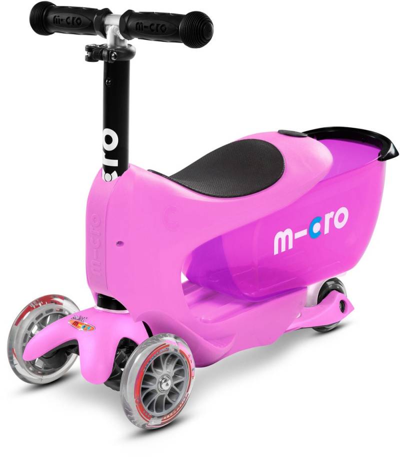 Micro Tretroller Mit Aufbewahrung und Schubstange Mini2go Deluxe Plus, Rosa von Micro