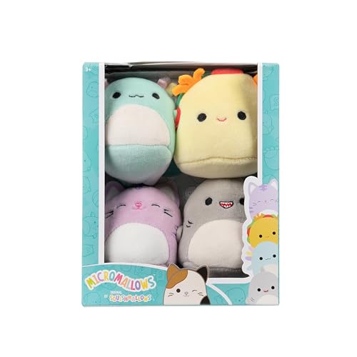 Micromallows SQMM0004-4er Pack, superweiche Mini-Squishmallows, 6,5 cm Plüschfiguren, Gordon, Tex, Tabitha & Irina von Micromallows