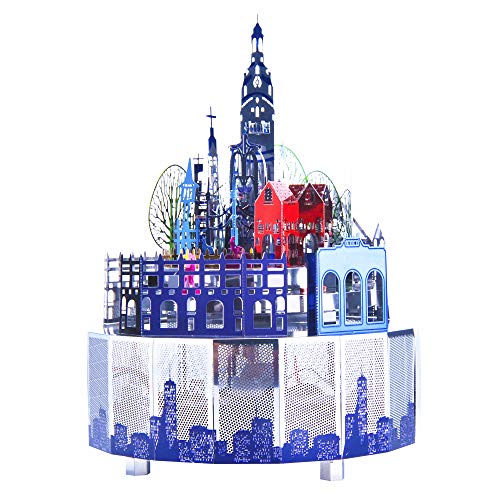 Microworld 3D Metallpuzzle, Rotation Castle Music Box Modellbausatz mit bunten LED-Leuchten, DIY 3D-Puzzles Brain Teaser. Romantisches Kunsthandwerksgeschenk für Kinder von Microworld