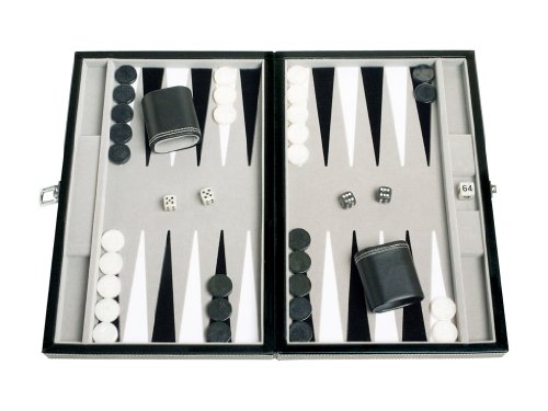 Leatherette Travel Backgammon Set - Inlaid Velvet Field, 15-inch, Black von Middleton Games