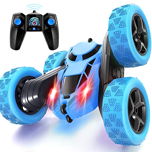 Ferngesteuertes Auto, 90 Min Spielzeit, 2.4Ghz Doppelseitig 360° drehbare RC Stunt Crawler mit Scheinwerfern, 4WD Off Road Drift RC Auto Spielzeug Geschenke für Jungen 6-12 Blau von MidiVix