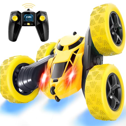 Ferngesteuertes Auto, 90 Min Spielzeit, 2.4Ghz Doppelseitig 360° drehbare RC Stunt Crawler mit Scheinwerfern, 4WD Off Road Drift RC Auto Spielzeug Geschenke für Jungen 6-12 Gelb von MidiVix