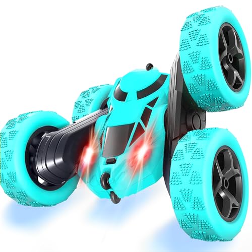 Ferngesteuertes Auto, 90 Min Spielzeit, 2.4Ghz Doppelseitig 360° drehbare RC Stunt Crawler mit Scheinwerfern, 4WD Off Road Drift RC Auto Spielzeug Geschenke für Jungen 6-12 Hellblau von MidiVix