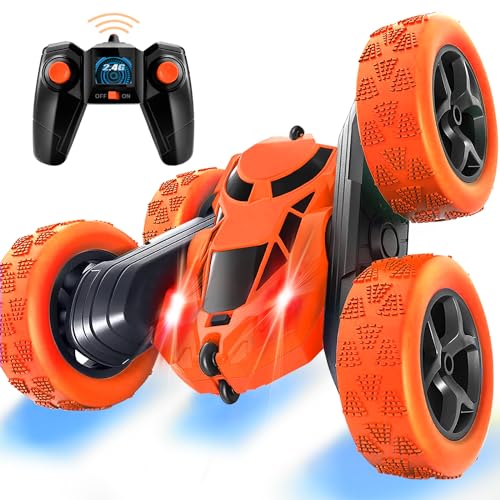 Ferngesteuertes Auto, 90 Min Spielzeit, 2.4Ghz Doppelseitig 360° drehbare RC Stunt Crawler mit Scheinwerfern, 4WD Off Road Drift RC Auto Spielzeug Geschenke für Jungen 6-12 Orange von MidiVix