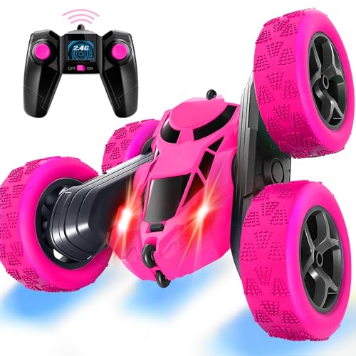 Ferngesteuertes Auto, 90 Min Spielzeit, 2.4Ghz Doppelseitig 360° drehbare RC Stunt Crawler mit Scheinwerfern, 4WD Off Road Drift RC Auto Spielzeug Geschenke für Jungen 6-12 Rosa von MidiVix