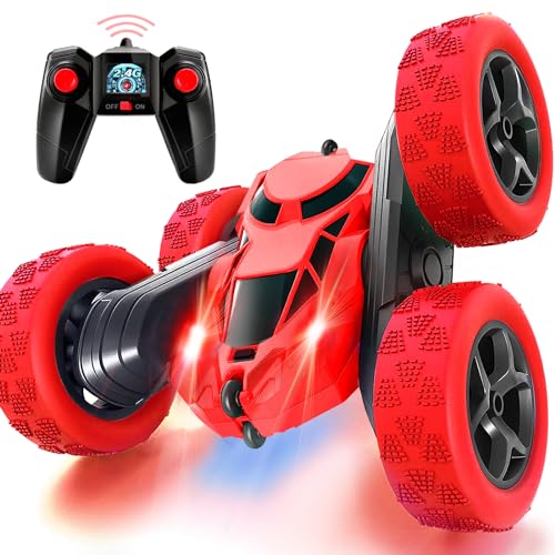 Ferngesteuertes Auto, 90 Min Spielzeit, 2.4Ghz Doppelseitig 360° drehbare RC Stunt Crawler mit Scheinwerfern, 4WD Off Road Drift RC Auto Spielzeug Geschenke für Jungen 6-12 Rot von MidiVix