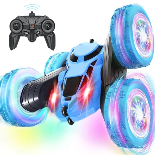 Ferngesteuertes Auto, 90 Min Spielzeit, 2.4Ghz Doppelseitig 360° drehbarer RC Crawler mit Scheinwerfern Radlichtern, 4WD Off Road Drift RC Auto Spielzeug Geschenke für Jungen 6-12 Blau von MidiVix