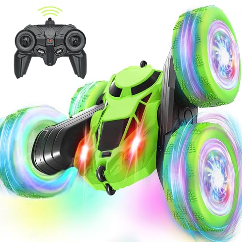 Ferngesteuertes Auto, 90 Min Spielzeit, 2.4Ghz Doppelseitig 360° drehbarer RC Crawler mit Scheinwerfern Radlichtern, 4WD Off Road Drift RC Auto Spielzeug Geschenke für Jungen 6-12 Grün von MidiVix