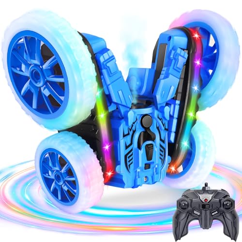 Ferngesteuertes Auto für Kinder, Cool Lights 360° Spin Double Sided Flips RC Autos, Outdoor 4WD Off Road Stunt Car, Spielzeug für Jungen Mädchen Alter 6-12 Geburtstag Geschenk Blau von MidiVix