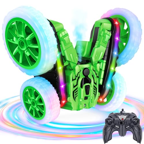 Ferngesteuertes Auto für Kinder, Cool Lights 360° Spin Double Sided Flips RC Autos, Outdoor 4WD Off Road Stunt Car, Spielzeug für Jungen Mädchen Alter 6-12 Geburtstag Geschenk Grün von MidiVix