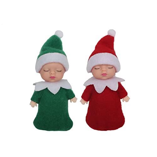 2 Stück Weihnachtselfen Figuren Mini Elfen für Jungen Mädchen,Rot Grüne Mini Puppe Elf Weihnachten Baby Winziger Weihnachtself für Weihnachten Neujahr Geschenk,Weihnachtsstrumpffüller von Mienocol