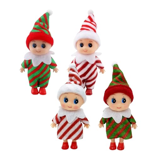 4 Stück Weihnachtselfen Figuren Mini Elfen für Jungen Mädchen,Rot Grüne Mini Puppe Elf Weihnachten Baby Winziger Weihnachtself für Weihnachten Neujahr Geschenk,Weihnachtsstrumpffüller von Mienocol