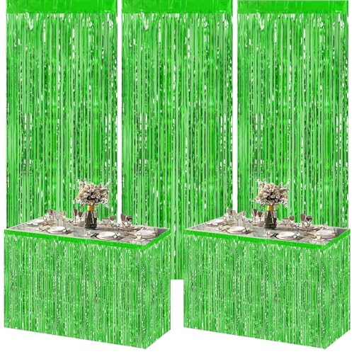 5-teiliges grünes Party-Dekorationsset, grüne Lametta-Fransenvorhänge, Luftschlangen, Hintergrund und grüne Fransen, Tischrock für Weihnachten, St. Patrick 'Day, Hawaiianisch, Dschungel, Sommer, 5-teiliges grünes Party-Dekorationsset, grüne Lametta-Fransenvorhänge, Luftschlangen, Hintergrund und grüne Fransen, Tischrock für Weihnachten, St. Patrick 'Day, Hawaiianisch, Dschungel, Sommer, von Mienocol