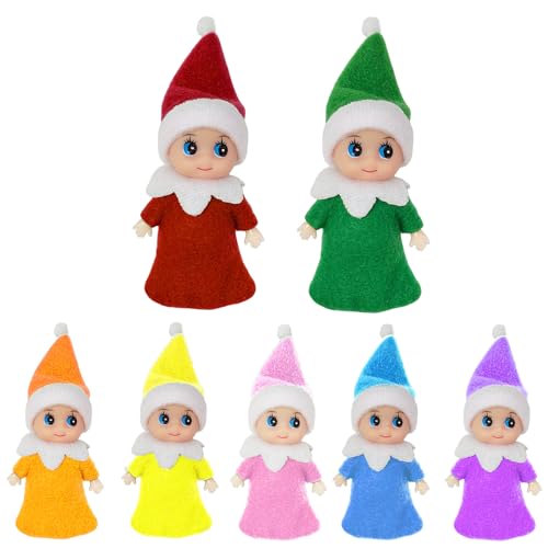 7 Stück Weihnachtselfen Figuren Mini Elfen für Jungen Mädchen,Regenbogen Mini Puppe Elf Weihnachten Baby Winziger Weihnachtself für Weihnachten Neujahr Geschenk,Weihnachtsstrumpffüller von Mienocol