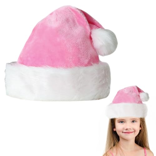 Plüsche Weihnachtsmütze für Kinder,Rosa Santa Mütze mit Plüsch Rand Bequemes Dicker Klassischer nikolaus mütze aus Samt Weihnachtsmann-Kostümzubehör für festliche Partys im neuen Jahr Weihnachten von Mienocol