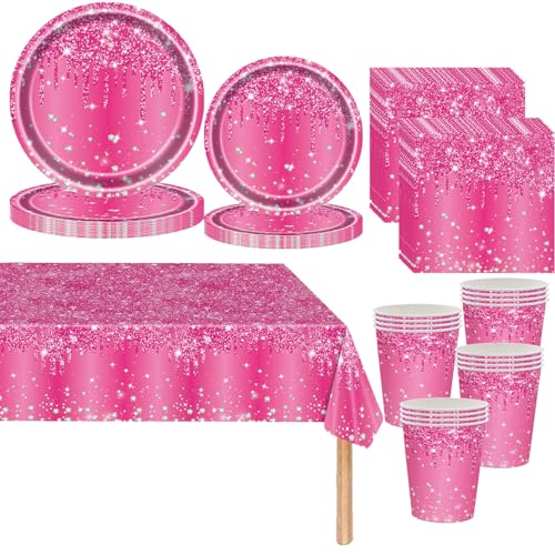 Rosenrot Partygeschirr,81 Stück Rosenrot Diamant Pappteller Set Pappteller, Pappbecher,Servietten und Tischdecke,Bling leuchtendes Rosa Geburtstag Party Geschirr,Tischdekoration für Hochzeitsfeiern Rosenrot Partygeschirr,81 Stück Rosenrot Diamant Pappteller Set Pappteller, Pappbecher,Servietten und Tischdecke,Bling leuchtendes Rosa Geburtstag Party Geschirr,Tischdekoration für Hochzeitsfeiern von Mienocol
