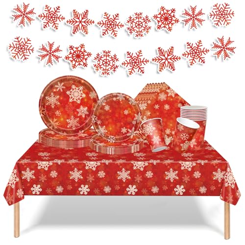 Rot SchneeBlume Weihnachtspapier Partygeschirr Set,70 Stück Rot SchneeBlume Pappteller Becher, Servietten Tischdecke und Banner Set für Weihnachten Neujahr Winter SchneeBlume Dekoration 16 Gäste Rot SchneeBlume Weihnachtspapier Partygeschirr Set,70 Stück Rot SchneeBlume Pappteller Becher, Servietten Tischdecke und Banner Set für Weihnachten Neujahr Winter SchneeBlume Dekoration 16 Gäste von Mienocol